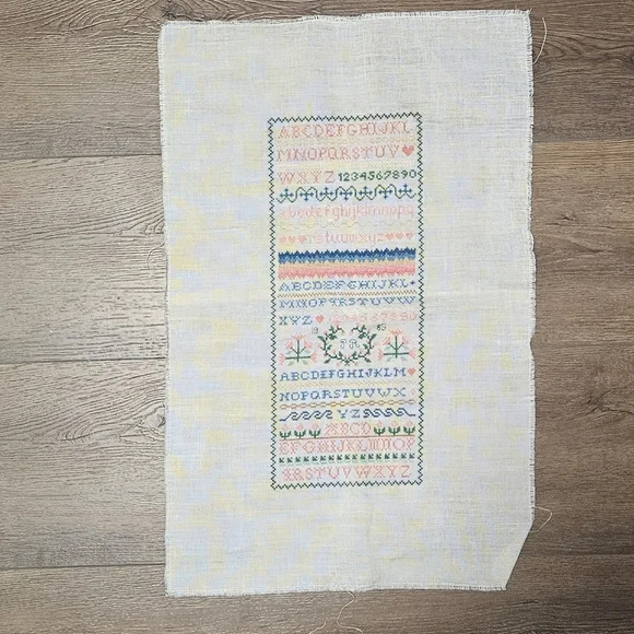 Vintage Cross-Stitch Tapestry Sampler with Alphabet & Floral Design - Picture 2 of 3